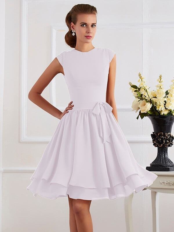 Charming High Neck Sleeveless Sash/Ribbon/Belt Short Chiffon Bridesmaid Dresses