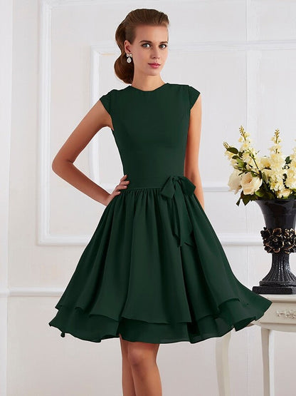 Charming High Neck Sleeveless Sash/Ribbon/Belt Short Chiffon Bridesmaid Dresses