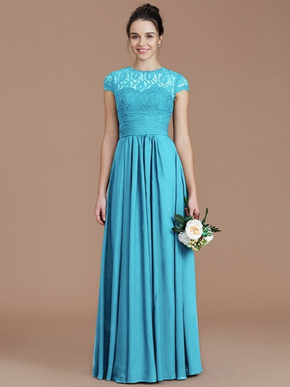 Charming Jewel Short Sleeves Lace Chiffon Bridesmaid Dresses