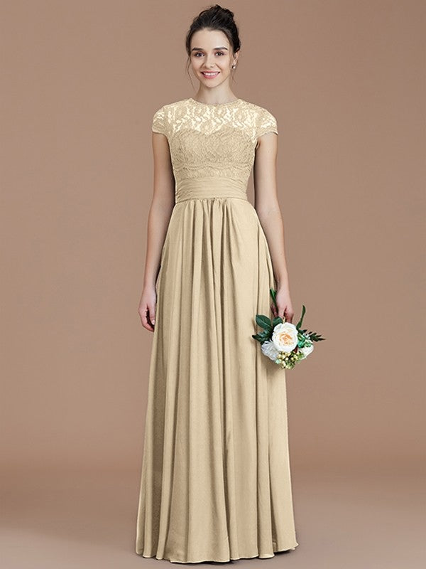 Charming Jewel Short Sleeves Lace Chiffon Bridesmaid Dresses