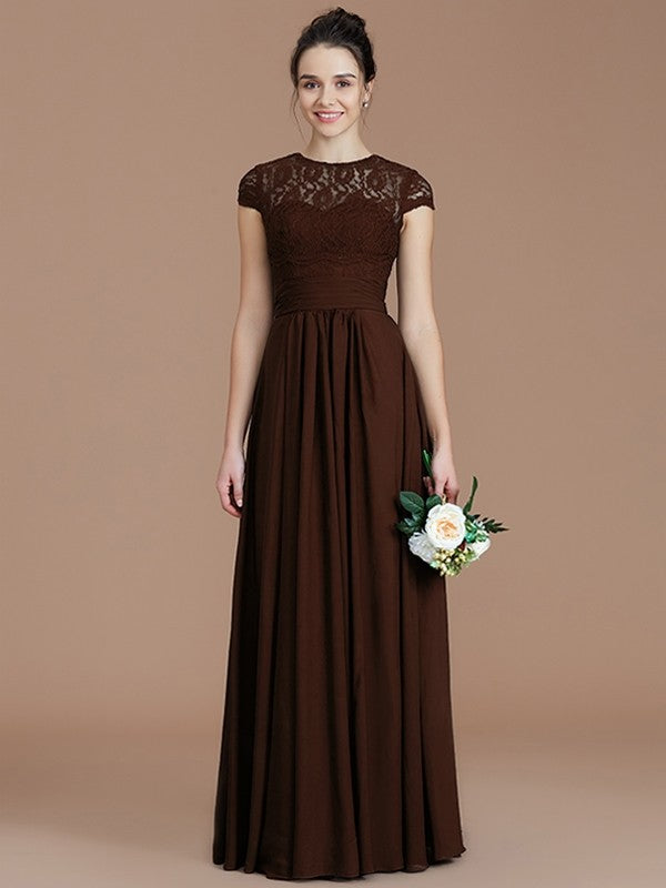 Charming Jewel Short Sleeves Lace Chiffon Bridesmaid Dresses