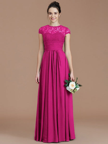 Charming Jewel Short Sleeves Lace Chiffon Bridesmaid Dresses