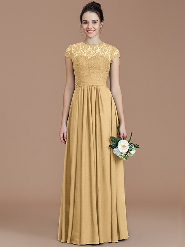 Charming Jewel Short Sleeves Lace Chiffon Bridesmaid Dresses