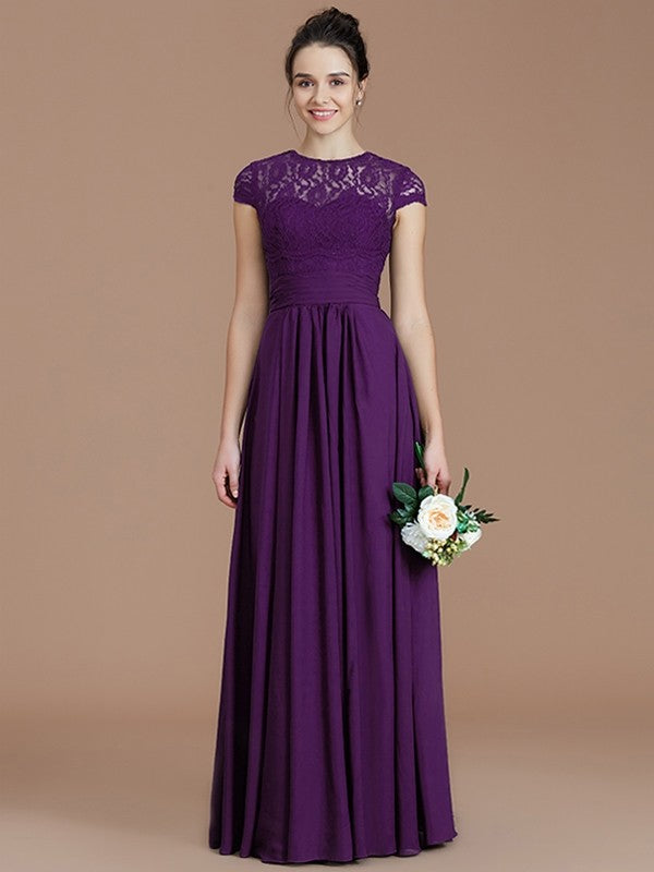 Charming Jewel Short Sleeves Lace Chiffon Bridesmaid Dresses