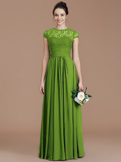 Charming Jewel Short Sleeves Lace Chiffon Bridesmaid Dresses