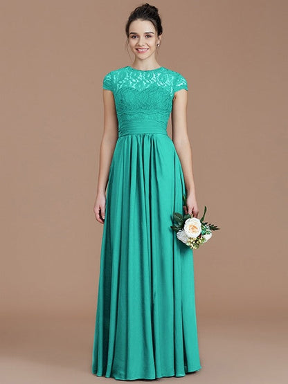 Charming Jewel Short Sleeves Lace Chiffon Bridesmaid Dresses