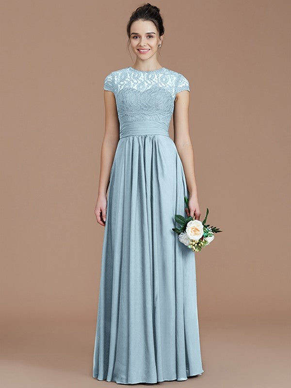 Charming Jewel Short Sleeves Lace Chiffon Bridesmaid Dresses