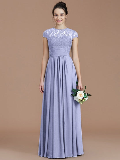 Charming Jewel Short Sleeves Lace Chiffon Bridesmaid Dresses