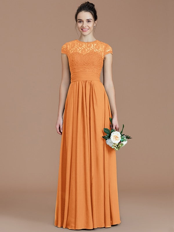 Charming Jewel Short Sleeves Lace Chiffon Bridesmaid Dresses