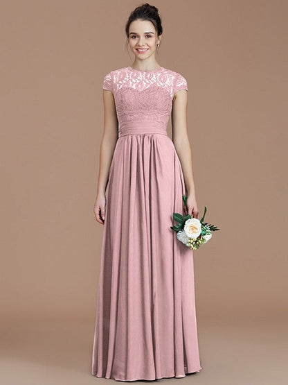 Charming Jewel Short Sleeves Lace Chiffon Bridesmaid Dresses