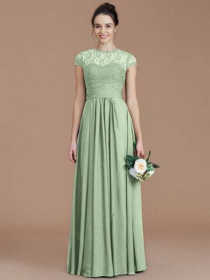 Charming Jewel Short Sleeves Lace Chiffon Bridesmaid Dresses