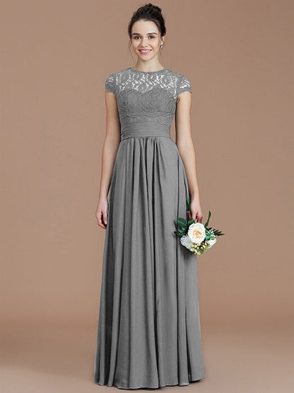 Charming Jewel Short Sleeves Lace Chiffon Bridesmaid Dresses