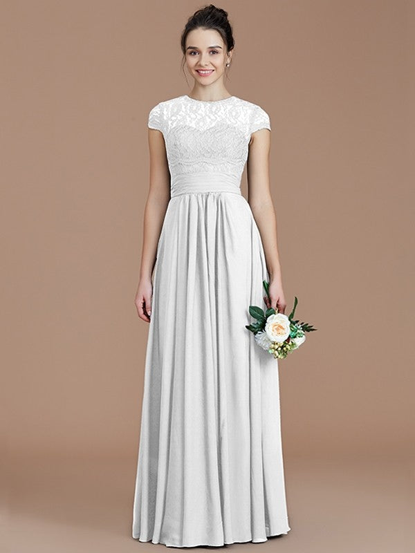 Charming Jewel Short Sleeves Lace Chiffon Bridesmaid Dresses