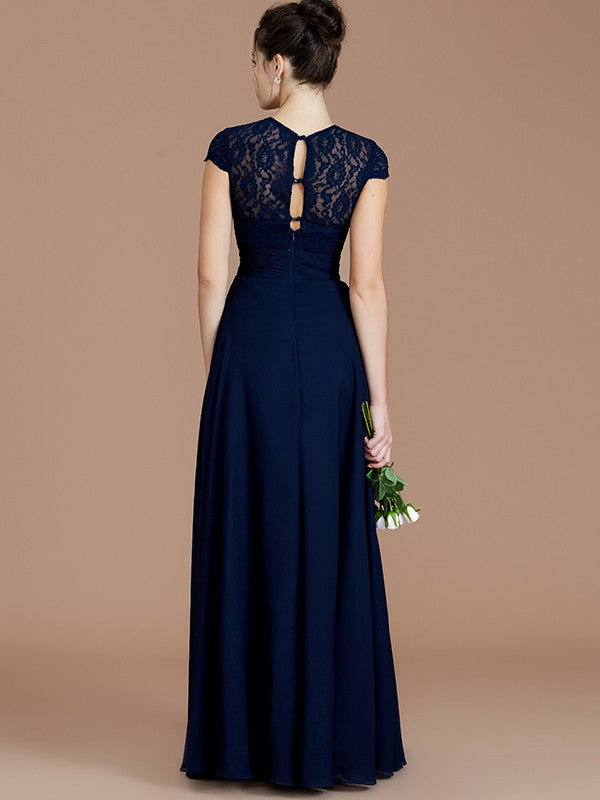 Charming Jewel Short Sleeves Lace Chiffon Bridesmaid Dresses