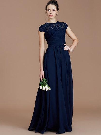 Charming Jewel Short Sleeves Lace Chiffon Bridesmaid Dresses