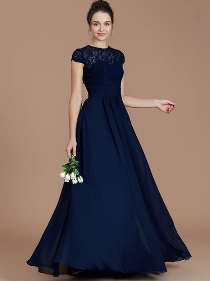 Charming Jewel Short Sleeves Lace Chiffon Bridesmaid Dresses