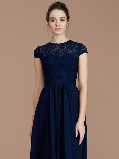 Charming Jewel Short Sleeves Lace Chiffon Bridesmaid Dresses