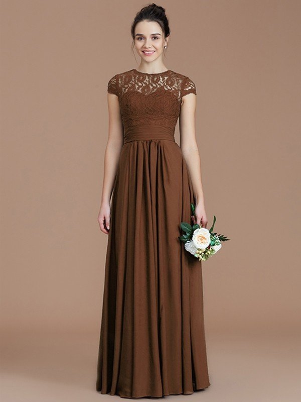 Charming Jewel Short Sleeves Lace Chiffon Bridesmaid Dresses