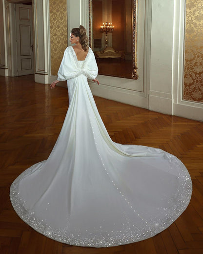 Charming Long Mermaid Sweetheart Long Sleeves Beading Wedding Dress With Train