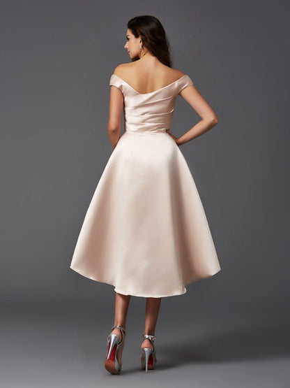 Charming Off-the-Shoulder Sleeveless High Low Satin Bridesmaid Dresses