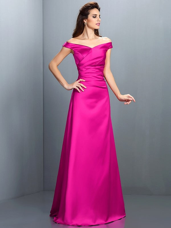 Charming Off-the-Shoulder Sleeveless Long Satin Bridesmaid Dresses