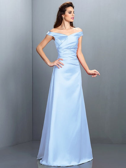 Charming Off-the-Shoulder Sleeveless Long Satin Bridesmaid Dresses