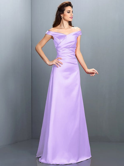 Charming Off-the-Shoulder Sleeveless Long Satin Bridesmaid Dresses