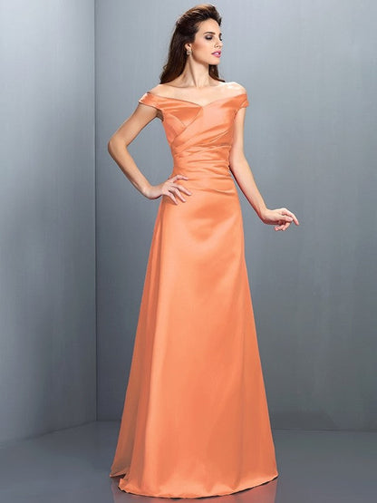 Charming Off-the-Shoulder Sleeveless Long Satin Bridesmaid Dresses