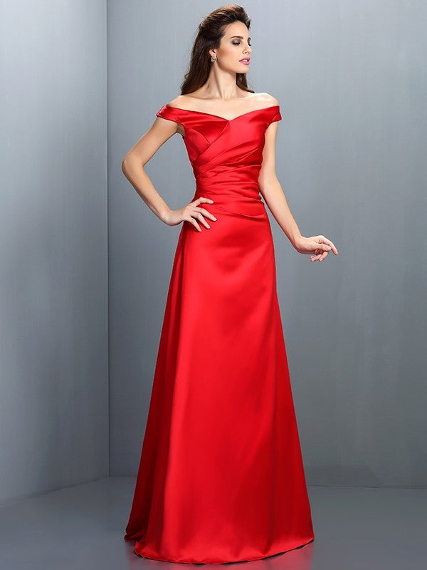 Charming Off-the-Shoulder Sleeveless Long Satin Bridesmaid Dresses