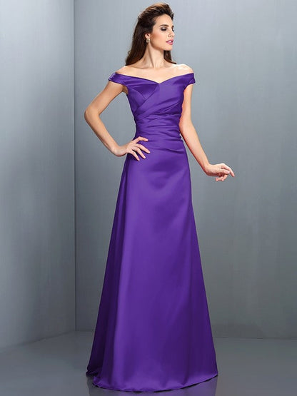 Charming Off-the-Shoulder Sleeveless Long Satin Bridesmaid Dresses