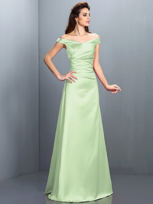 Charming Off-the-Shoulder Sleeveless Long Satin Bridesmaid Dresses