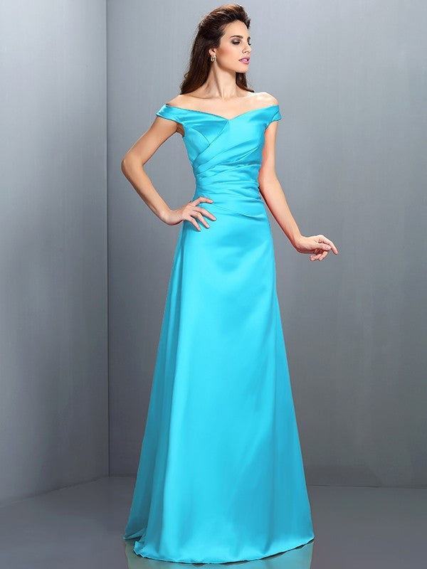 Charming Off-the-Shoulder Sleeveless Long Satin Bridesmaid Dresses