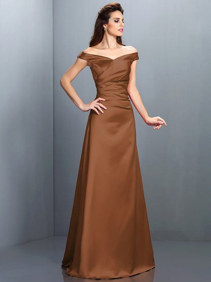 Charming Off-the-Shoulder Sleeveless Long Satin Bridesmaid Dresses