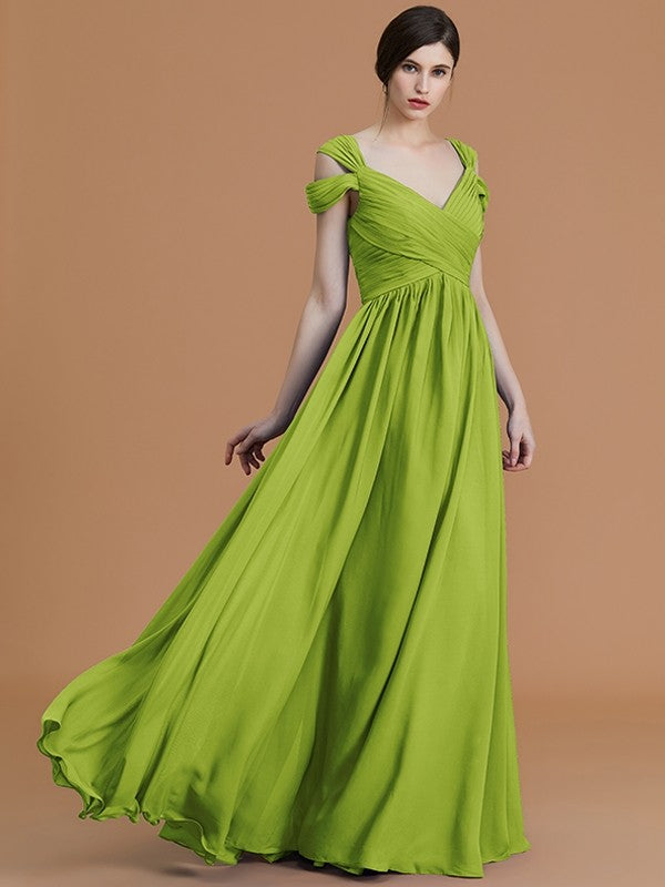 Charming Off-the-Shoulder Sleeveless Ruched Chiffon Bridesmaid Dresses