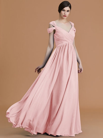 Charming Off-the-Shoulder Sleeveless Ruched Chiffon Bridesmaid Dresses