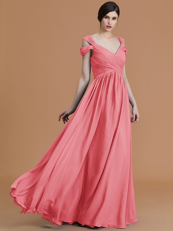 Charming Off-the-Shoulder Sleeveless Ruched Chiffon Bridesmaid Dresses