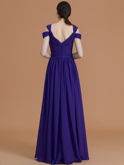 Charming Off-the-Shoulder Sleeveless Ruched Chiffon Bridesmaid Dresses