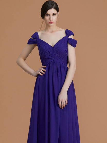 Charming Off-the-Shoulder Sleeveless Ruched Chiffon Bridesmaid Dresses