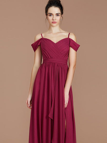 Charming Off-the-Shoulder Sleeveless Ruched Chiffon Bridesmaid Dresses