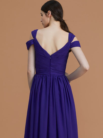 Charming Off-the-Shoulder Sleeveless Ruched Chiffon Bridesmaid Dresses