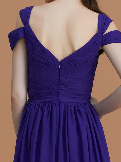 Charming Off-the-Shoulder Sleeveless Ruched Chiffon Bridesmaid Dresses