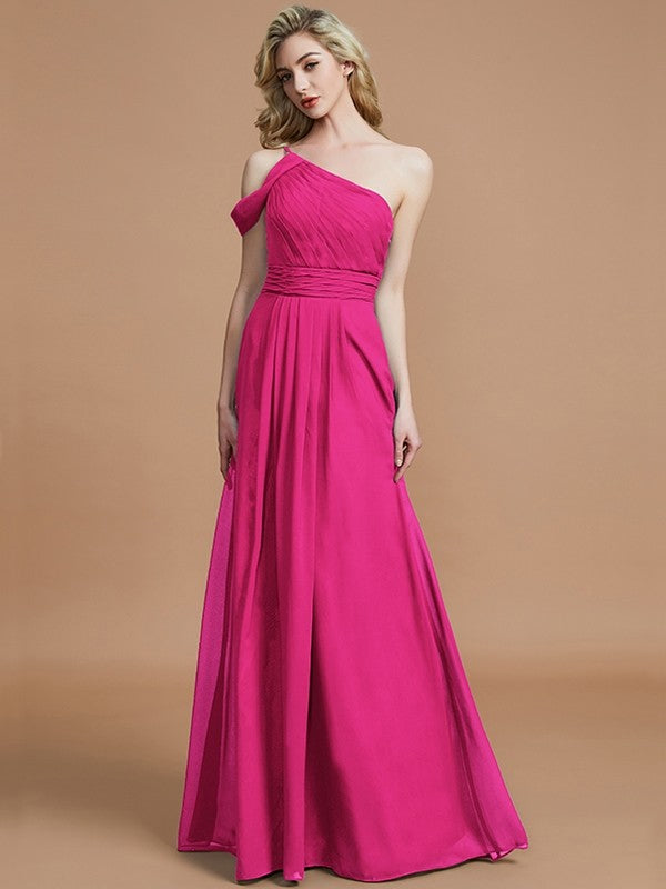 Charming One Shoulder Chiffon Sleeveless Bridesmaid Dresses