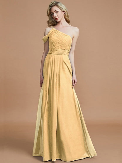 Charming One Shoulder Chiffon Sleeveless Bridesmaid Dresses