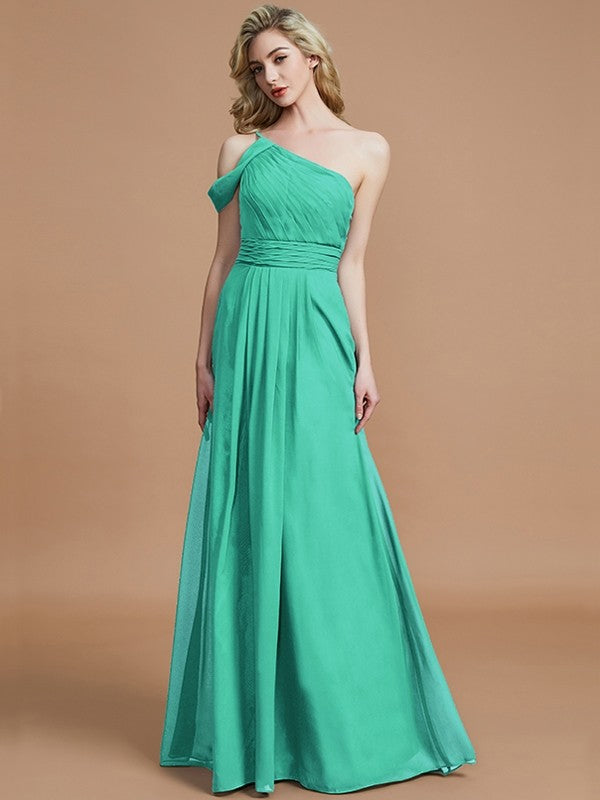 Charming One Shoulder Chiffon Sleeveless Bridesmaid Dresses