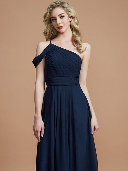 Charming One Shoulder Chiffon Sleeveless Bridesmaid Dresses