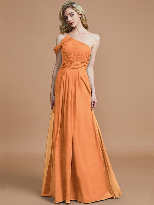 Charming One Shoulder Chiffon Sleeveless Bridesmaid Dresses