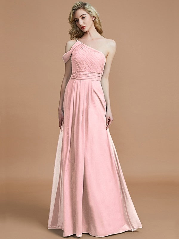 Charming One Shoulder Chiffon Sleeveless Bridesmaid Dresses