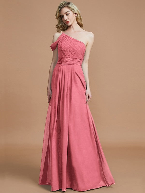 Charming One Shoulder Chiffon Sleeveless Bridesmaid Dresses