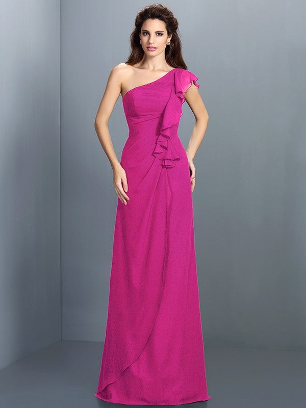 Charming One Shoulder Pleats Sleeveless Long Chiffon Bridesmaid Dresses