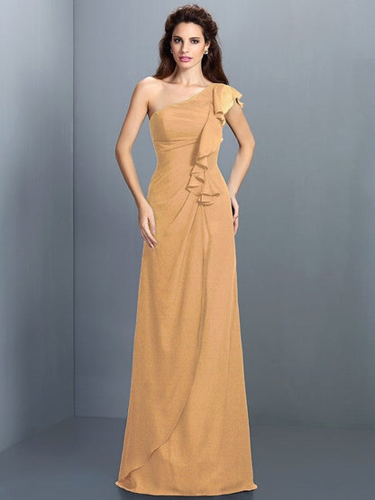 Charming One Shoulder Pleats Sleeveless Long Chiffon Bridesmaid Dresses